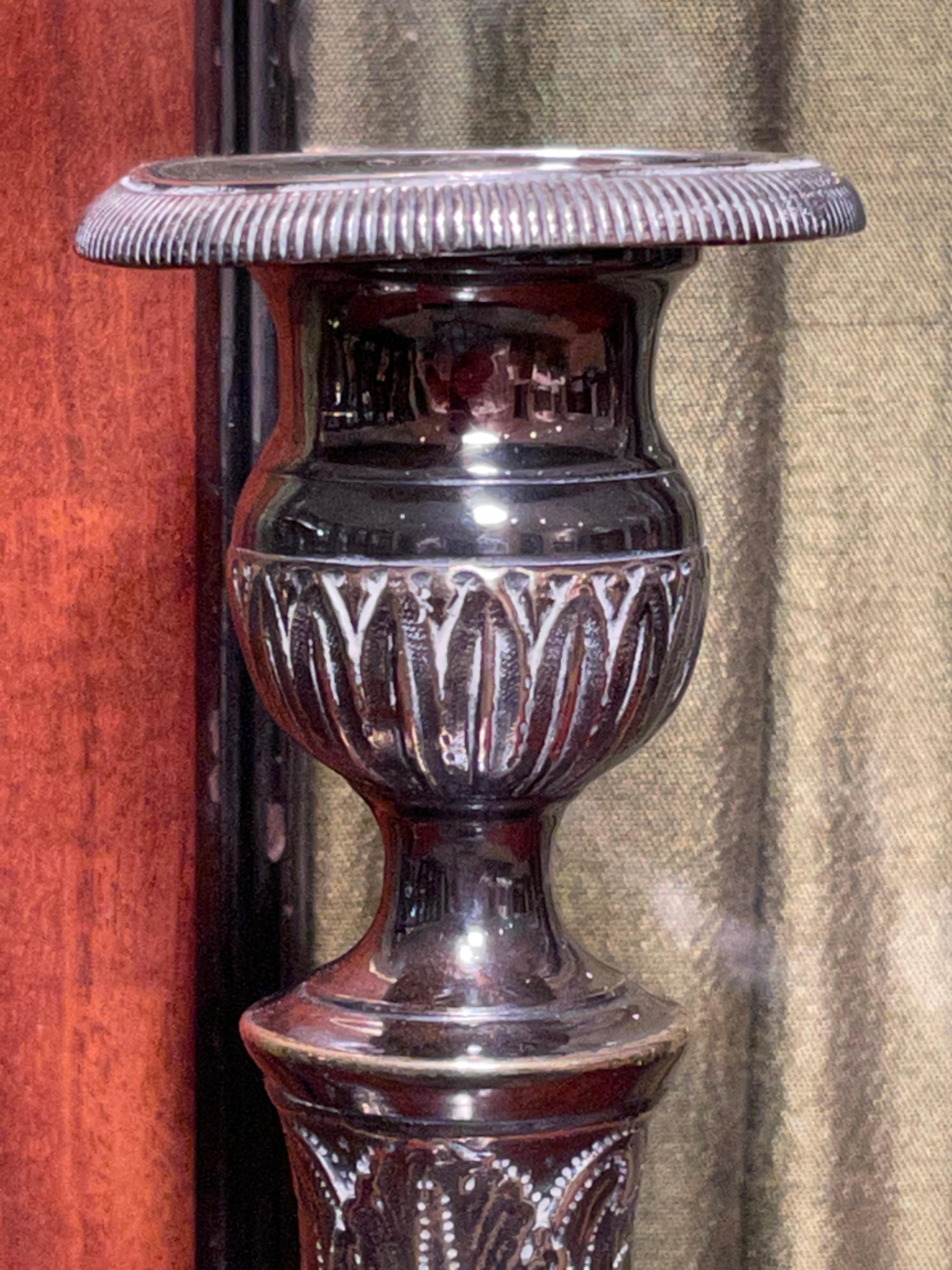 19th Century Pair of Empire Style Silvered Bronze Candlesticks  5