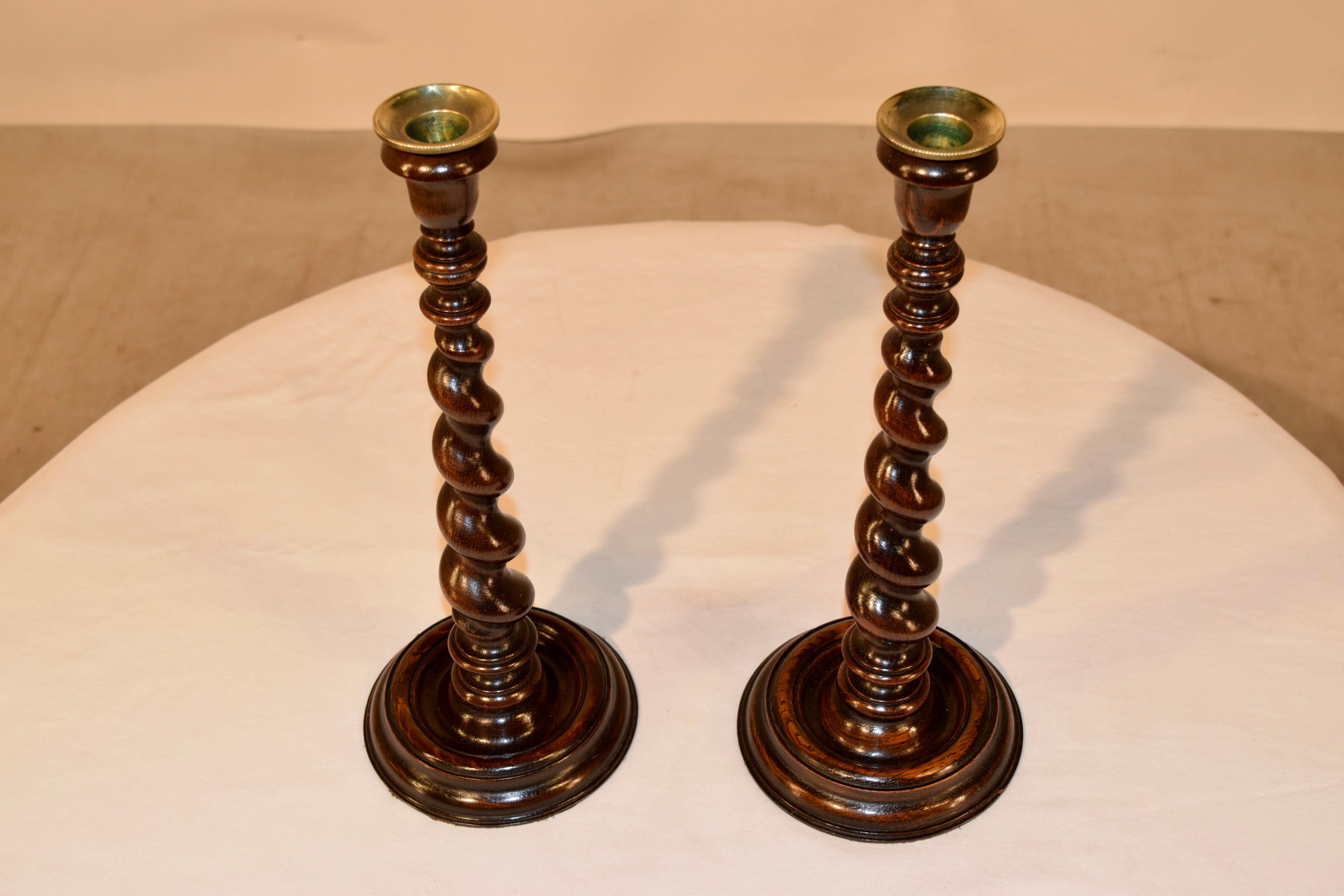 Turned 19th Century Pair of English Candlesticks