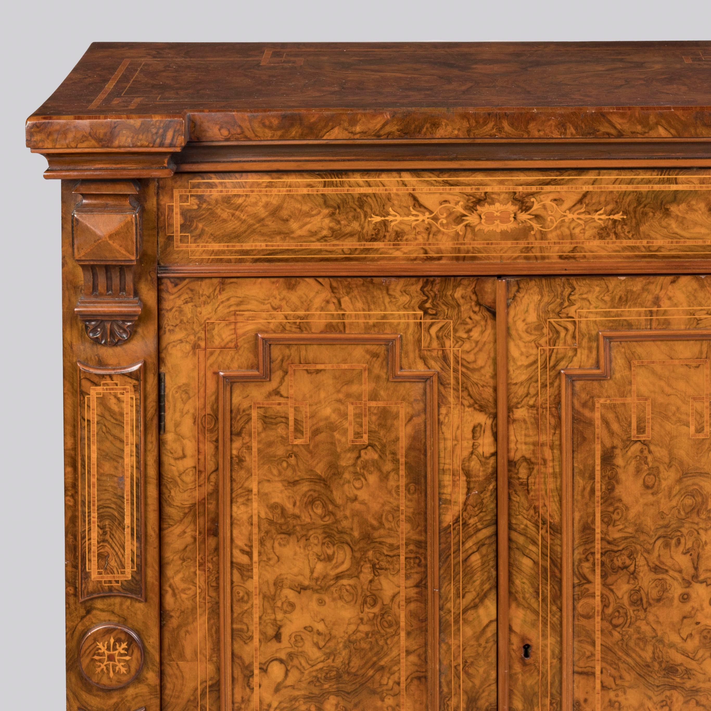 19th Century Pair of English Figured Burr Walnut Side Cabinets For Sale 3