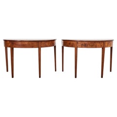 19th Century Pair of English Georgian Mahogany Demilune Console Tables