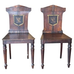 19th Century Pair of English Oak Hall Chairs