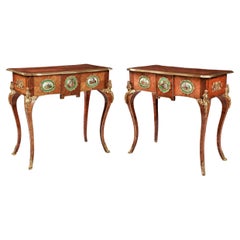 19th Century Pair of English Porcelain-Mounted Side Tables in the Louis XV Style