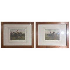 19th Century Pair of English Prints Horse Riding Walnut Frame by A C Havell