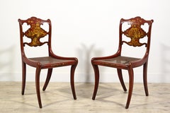 19th Century, Pair of English Regency Lacquered Wood Chairs