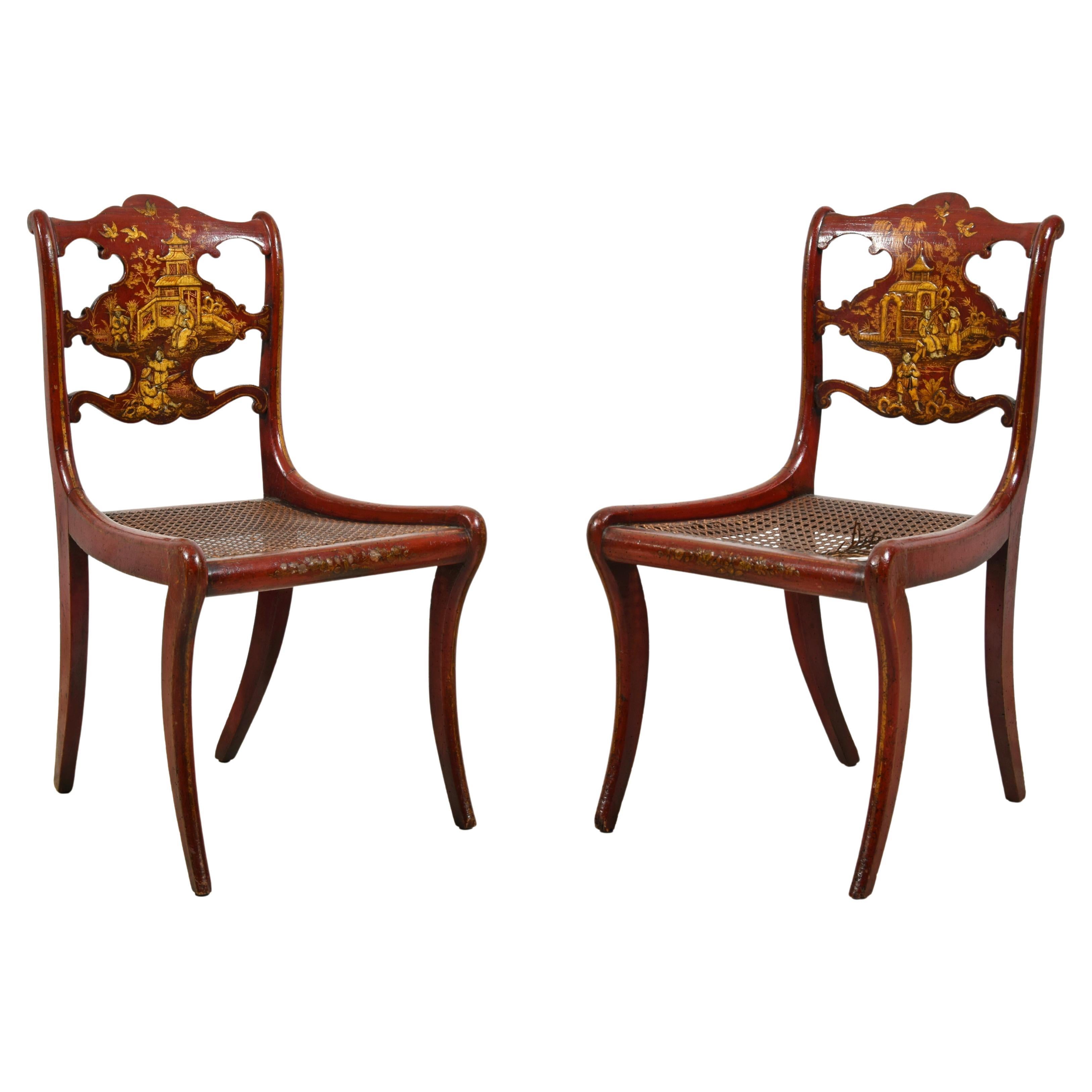 19th Century, Pair of English Regency Lacquered Wood Chairs