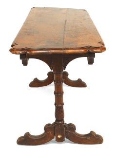 Siglo XIX Pareja de bancos rectangulares ingleses renacentistas de nogal