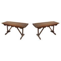 Paire de bancs rectangulaires en noyer de la Renaissance anglaise du 19ème siècle