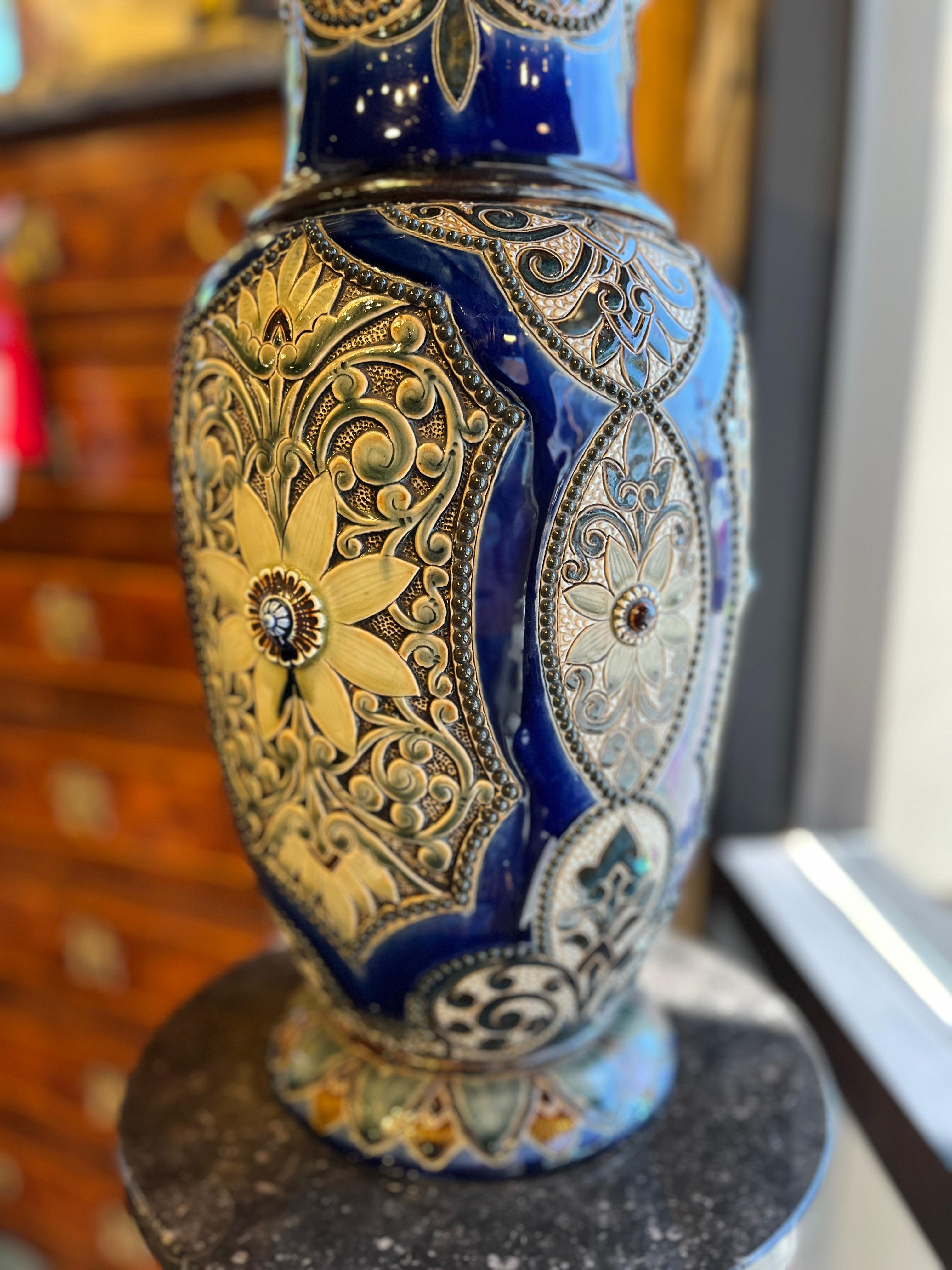 Glazed 19th Century Pair of English Royal Doulton Vases