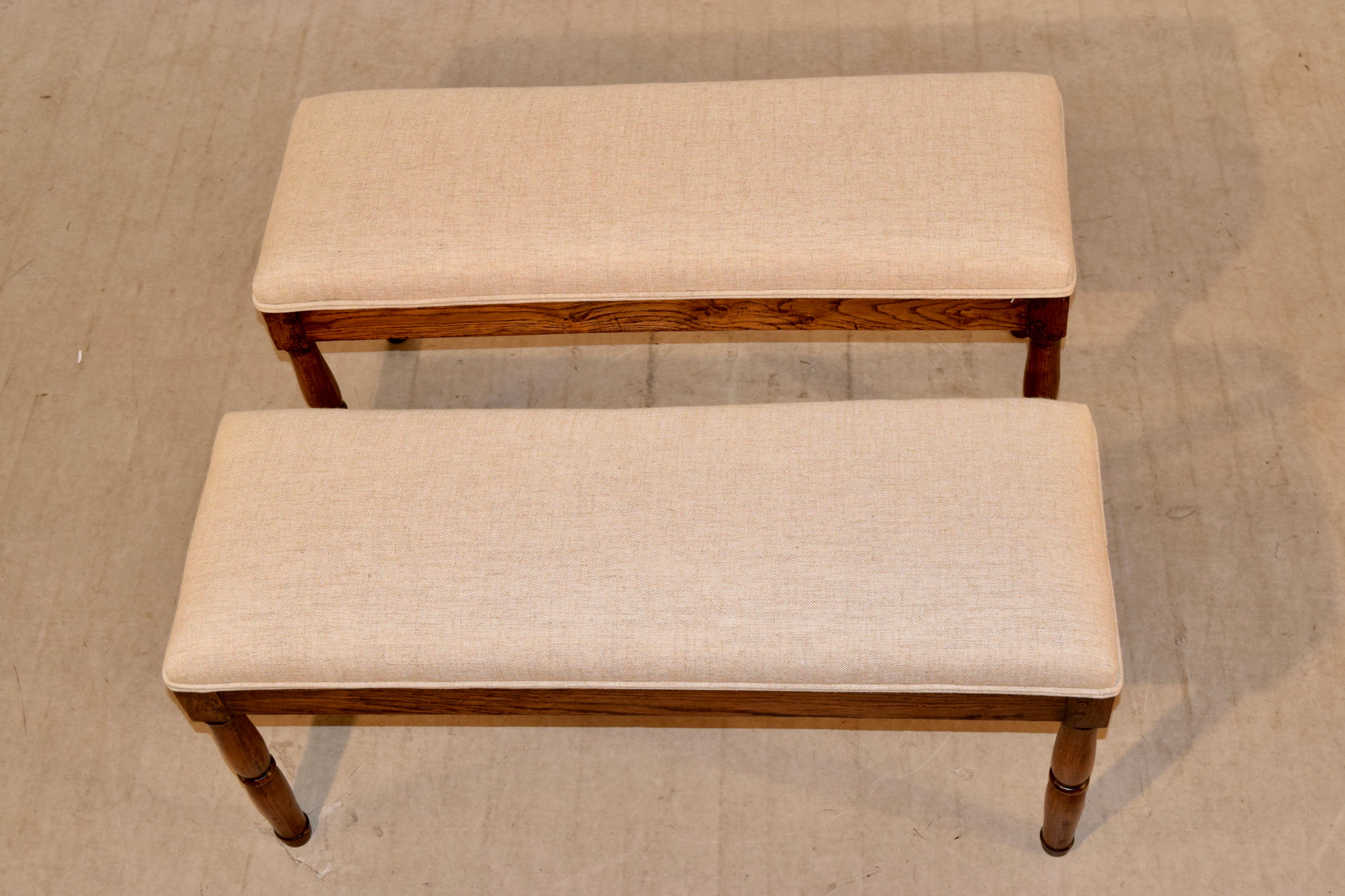 Turned 19th Century Pair of English Upholstered Benches