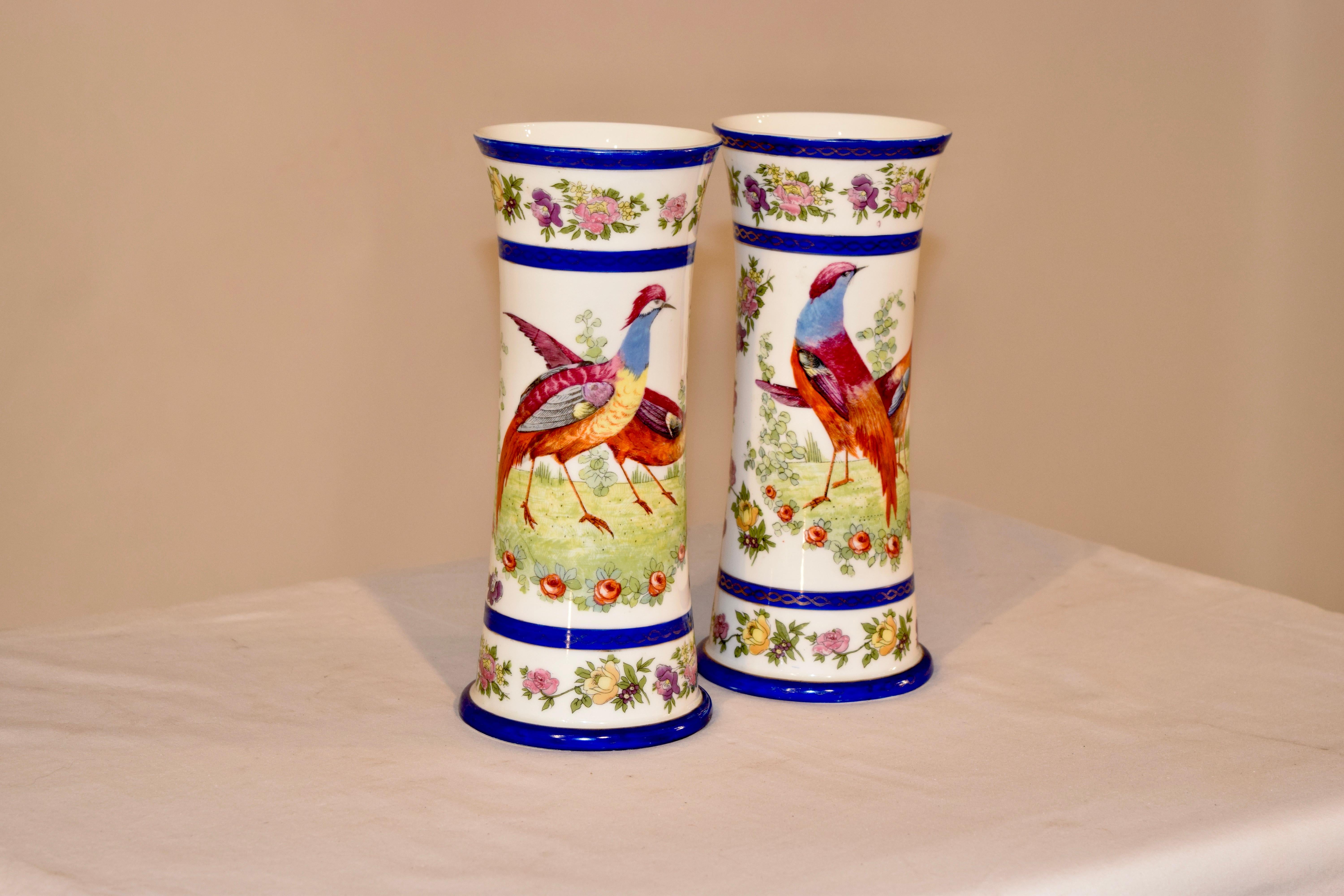 Hand-Painted 19th Century Pair of English Vases