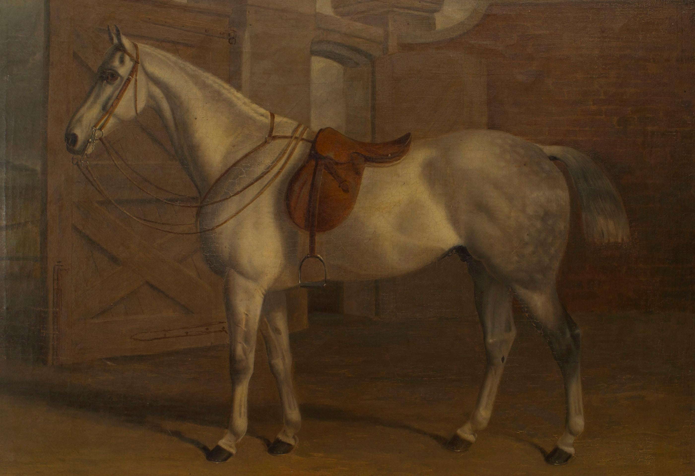 Britannique Paire de peintures à l'huile anglaises du 19ème siècle représentant des chevaux de l'époque victorienne, signées en vente