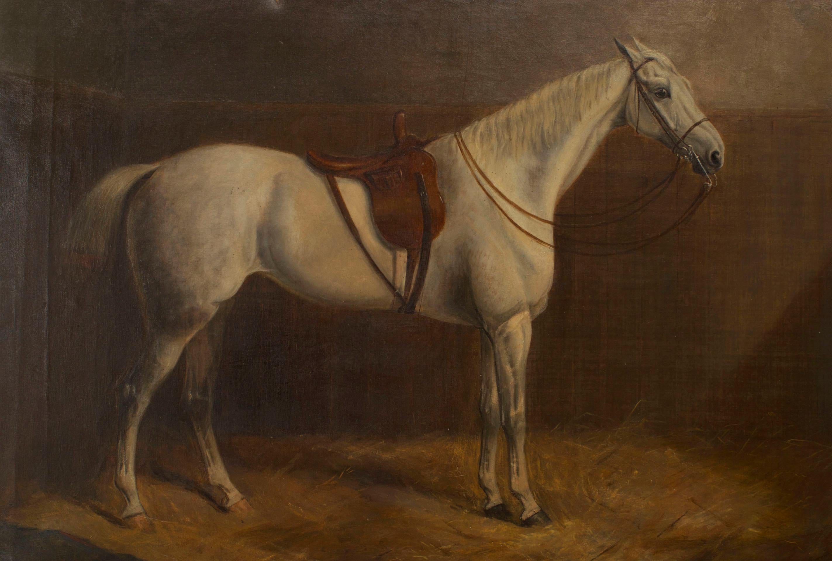 Huilé Paire de peintures à l'huile anglaises du 19ème siècle représentant des chevaux de l'époque victorienne, signées en vente