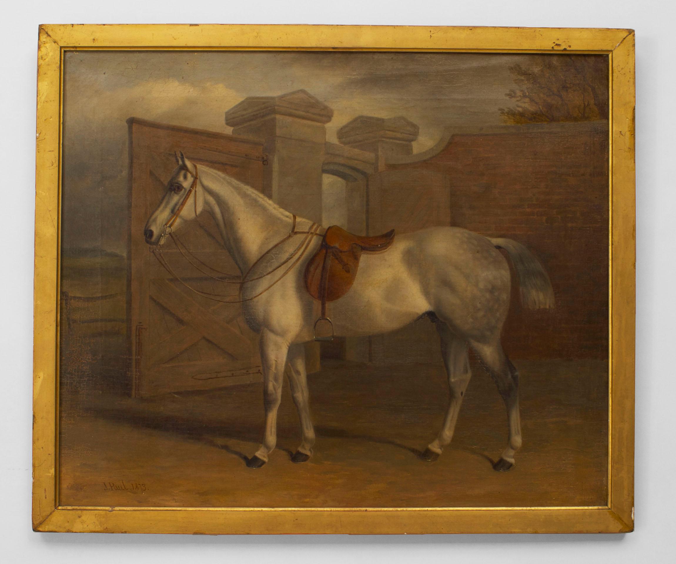 Canvas 19th Century Pair of English Victorian Horse Oil Paintings Signed For Sale