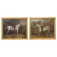 Siglo XIX Pareja de óleos victorianos ingleses sobre caballos Firmados