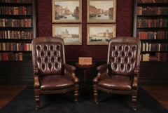 19th Century Pair of English Victorian Leather Armchairs
