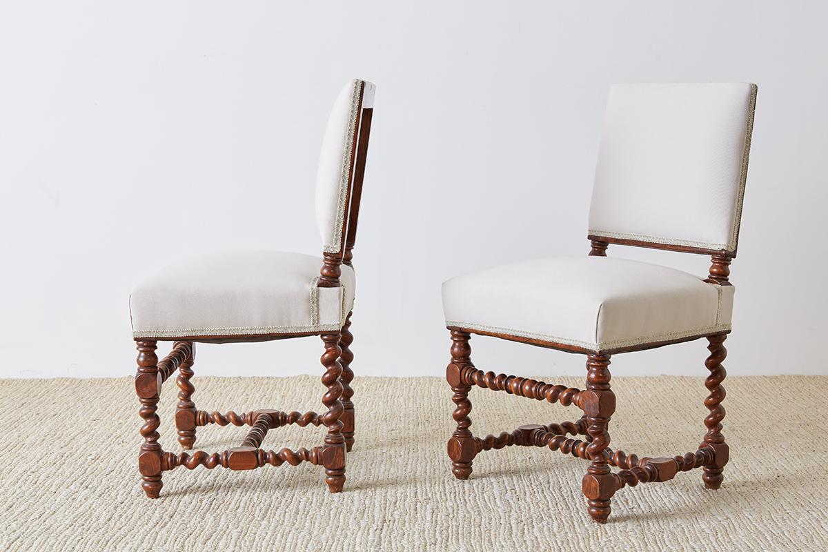 19th Century Pair of English Walnut Barley Twist Chairs 6