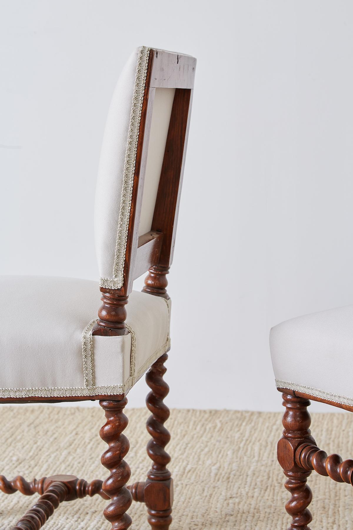 19th Century Pair of English Walnut Barley Twist Chairs 7