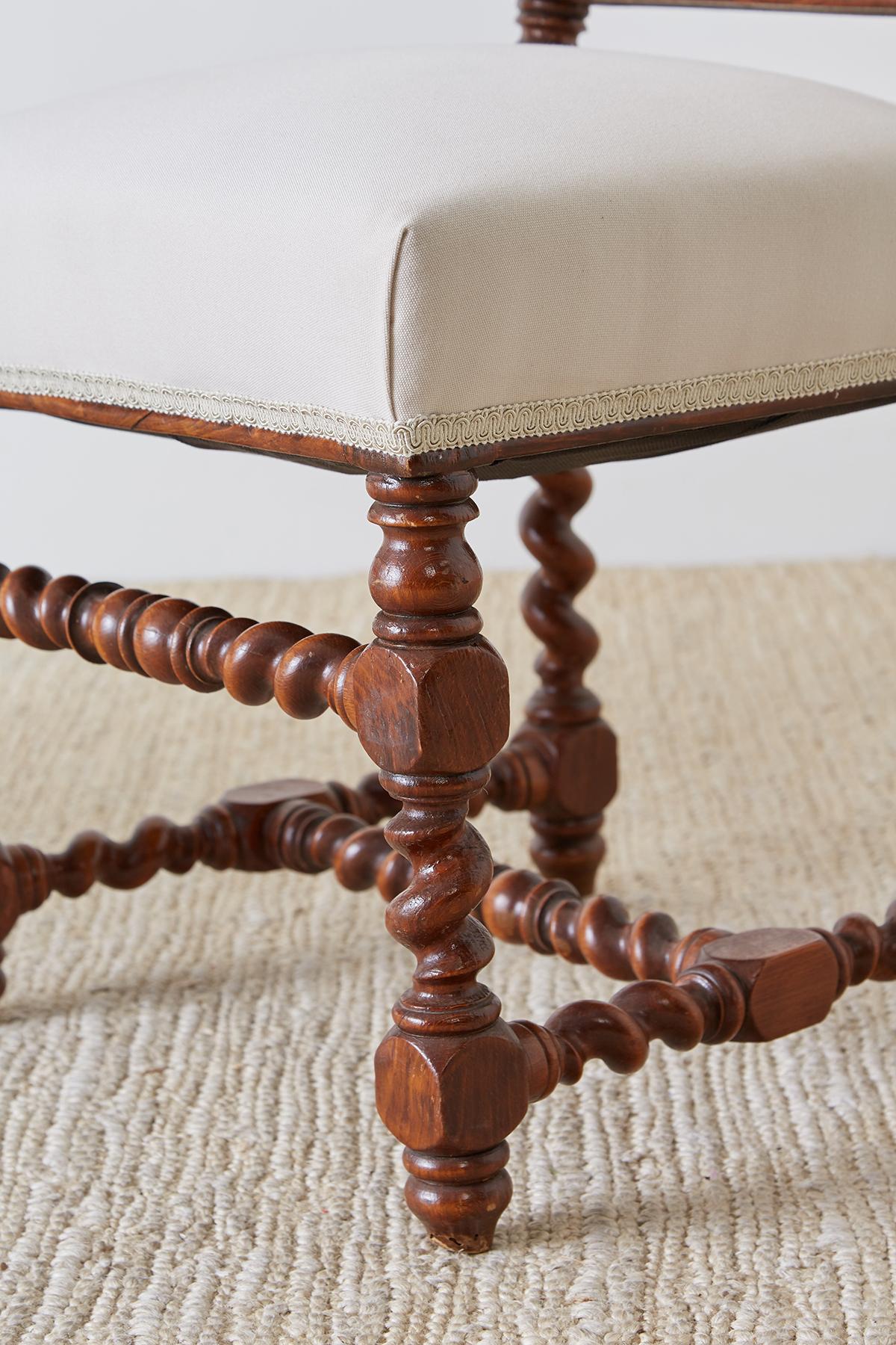 19th Century Pair of English Walnut Barley Twist Chairs 9