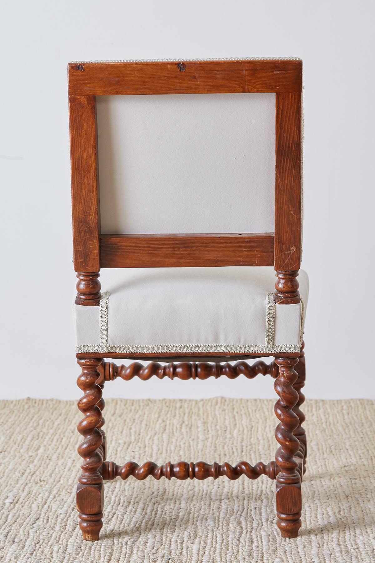 19th Century Pair of English Walnut Barley Twist Chairs 11
