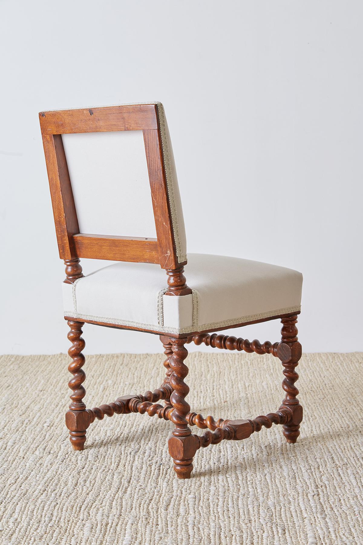 19th Century Pair of English Walnut Barley Twist Chairs 12