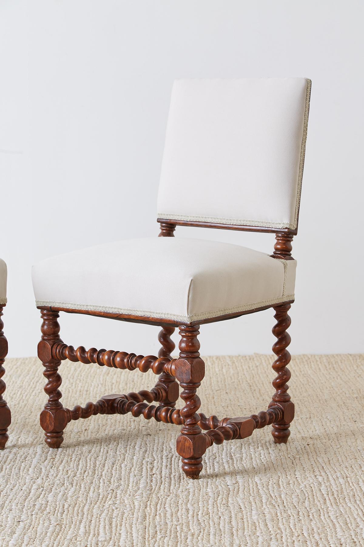 Hand-Crafted 19th Century Pair of English Walnut Barley Twist Chairs