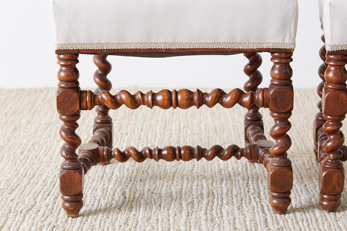 Fabric 19th Century Pair of English Walnut Barley Twist Chairs