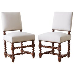 19th Century Pair of English Walnut Barley Twist Chairs