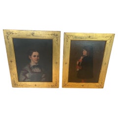 19th century Pair of Exquisite Moody Portraits in Giltwood Frames