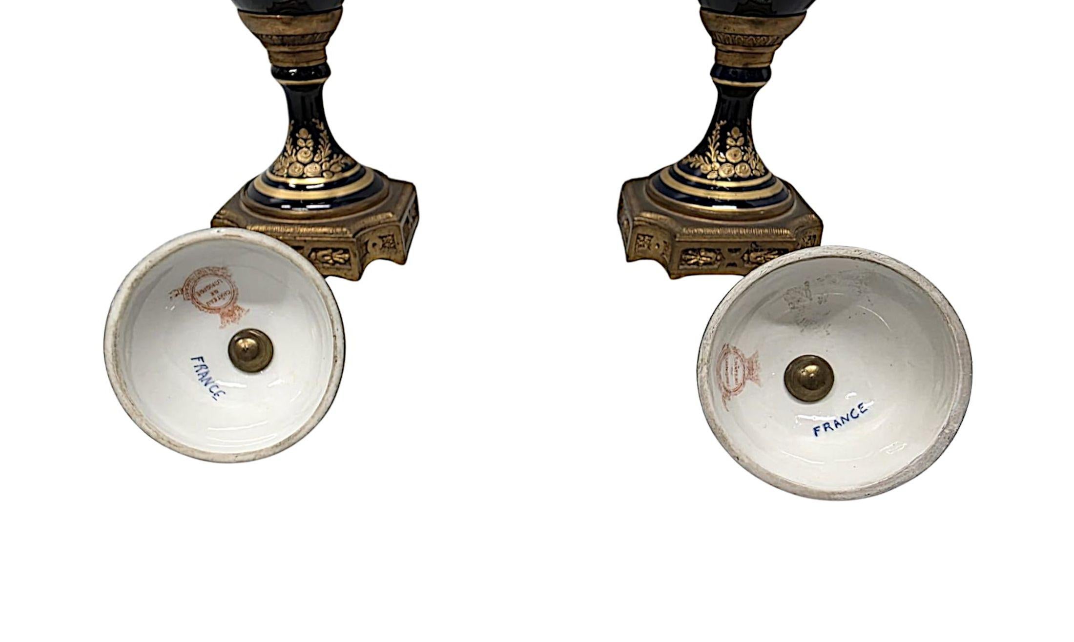 19th Century  Pair of Fine Hand Painted Sevres Style Lidded Urns For Sale 6