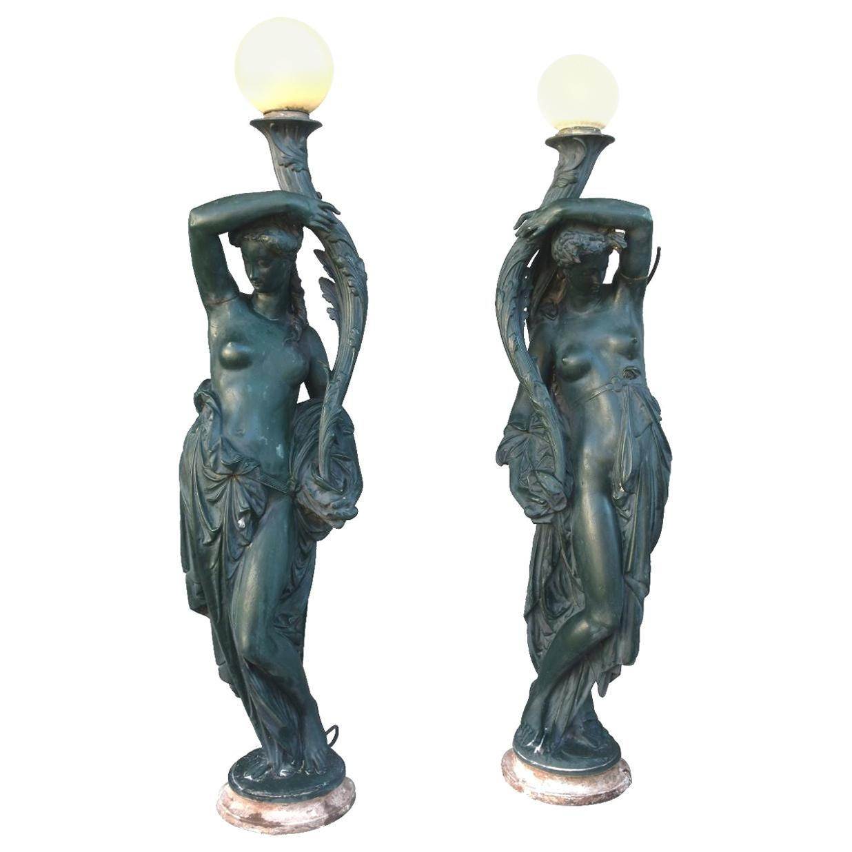 19th Century Pair of Flares in Cast Iron Enamelled by Durenne
