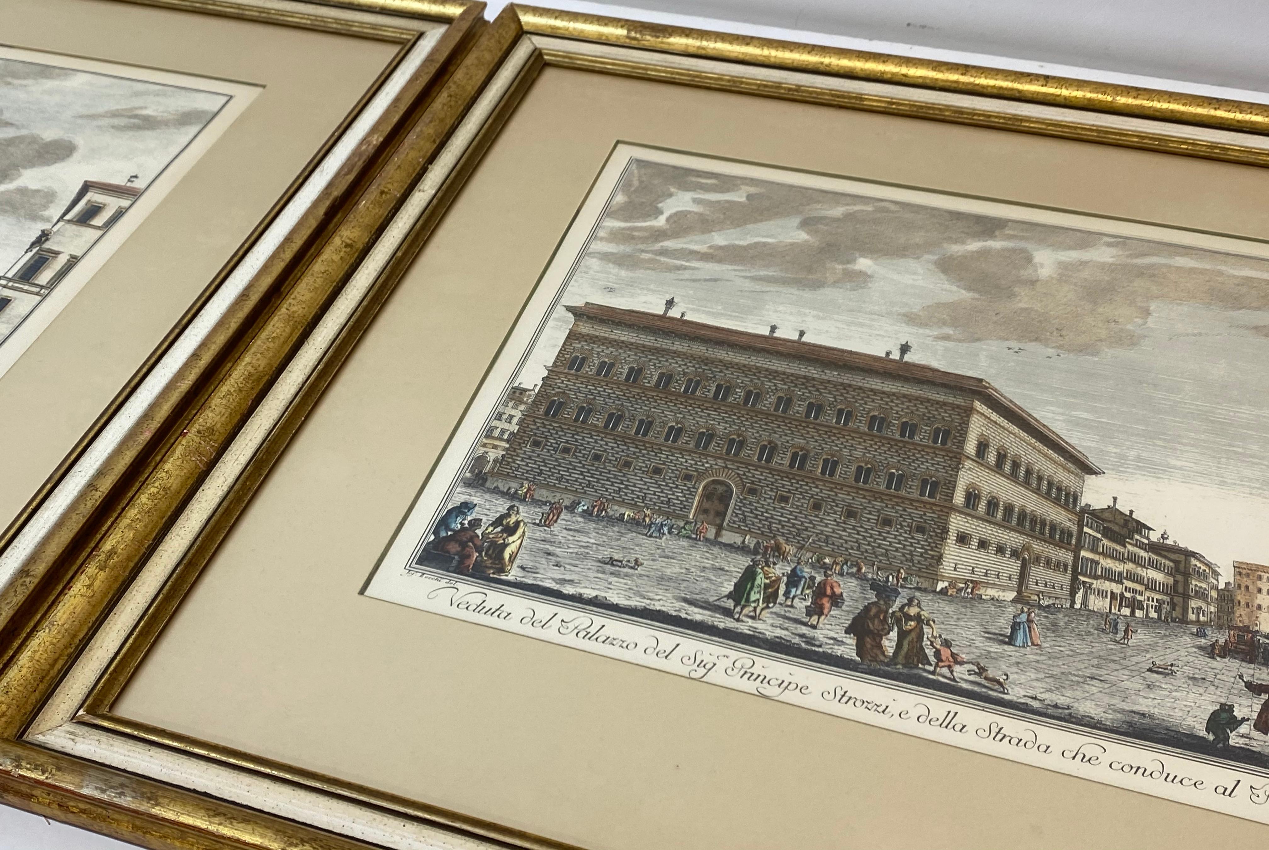 19th Century Pair of Framed Italian Hand Colored Engravings For Sale 1