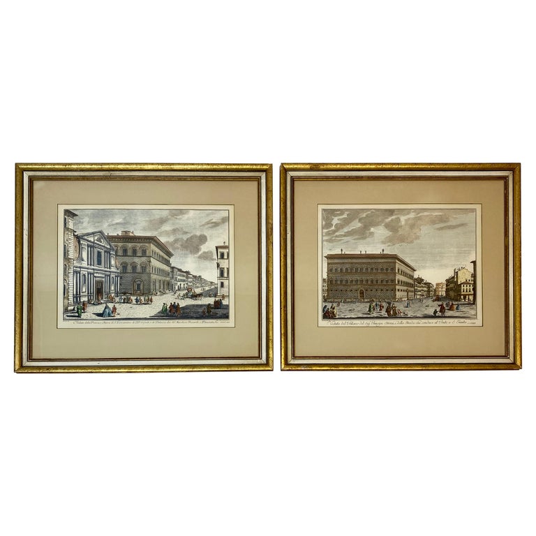 19th Century Pair of Framed Italian Hand Colored Engravings For Sale