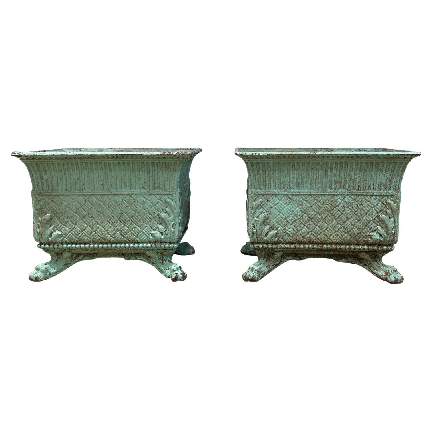 19th Century Pair of French Antique Cast Iron Planters For Sale