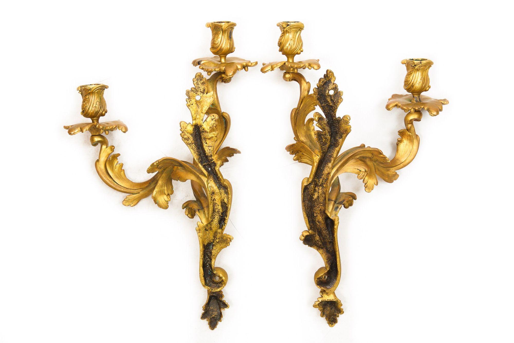 19th Century Pair of French Antique Louis XV Sconce Candelabras 2