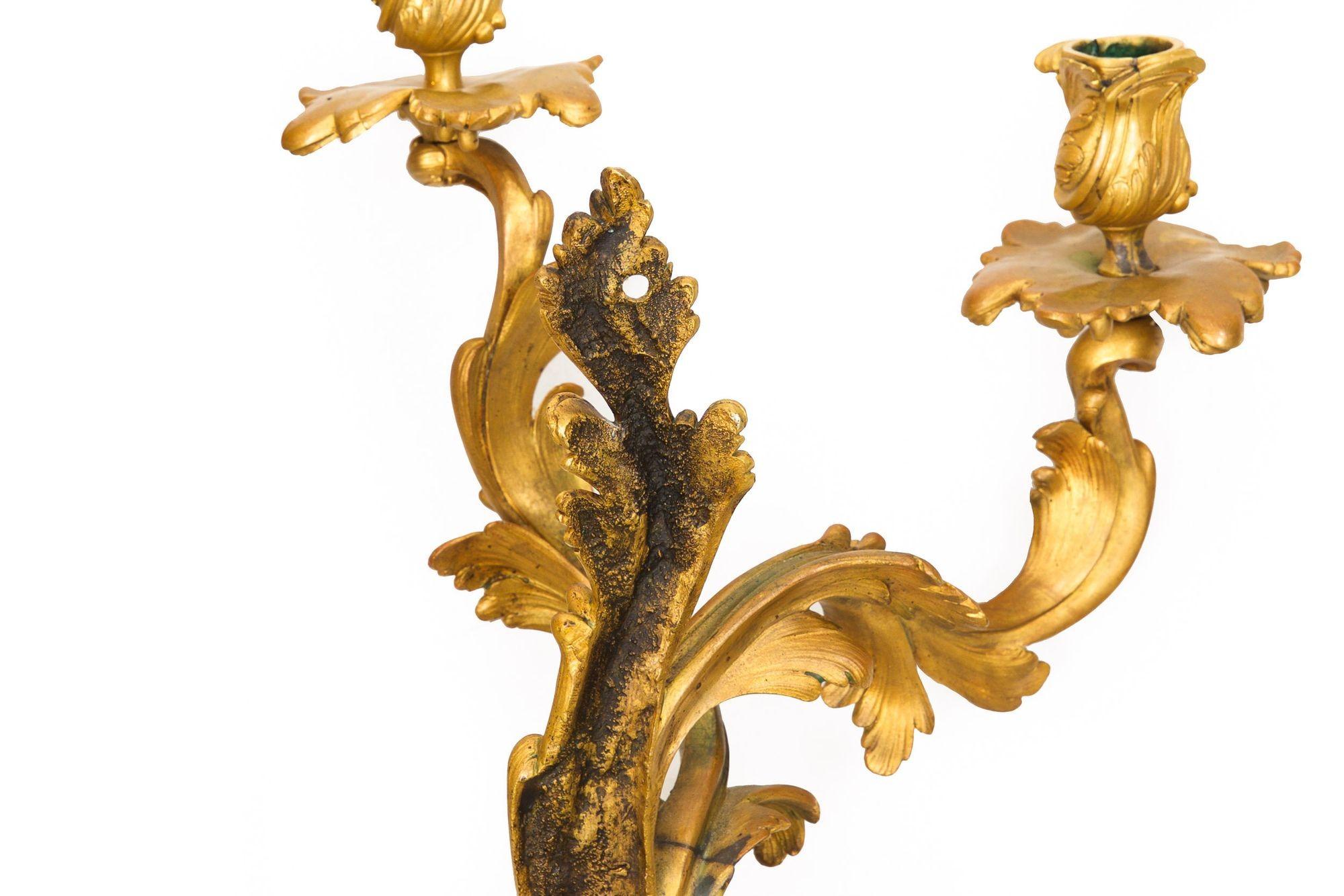 19th Century Pair of French Antique Louis XV Sconce Candelabras 3