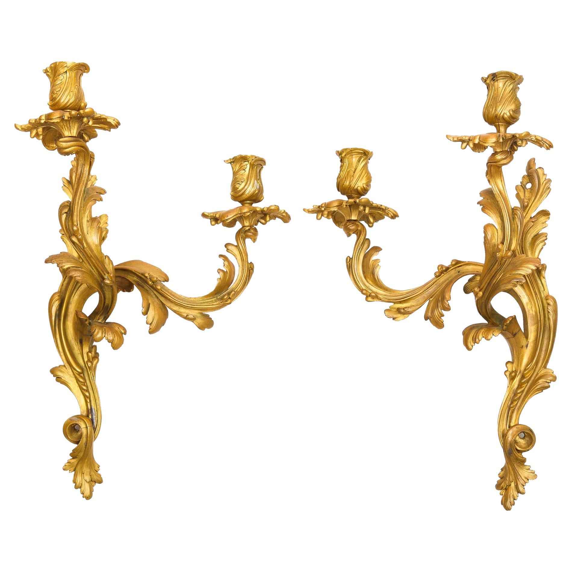 19th Century Pair of French Antique Louis XV Sconce Candelabras