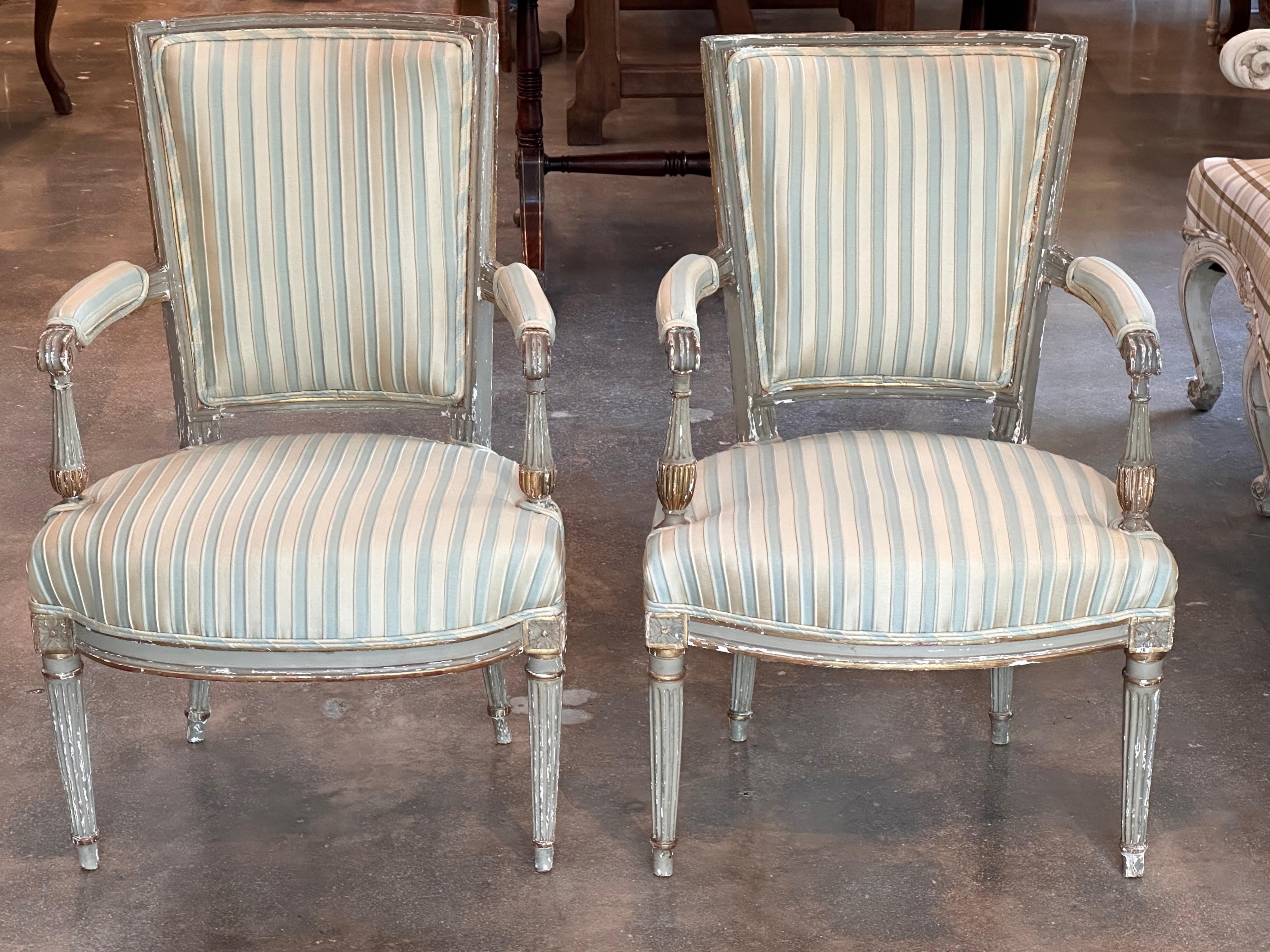 Upholstery 19th Century Pair of French Arm Chairs For Sale