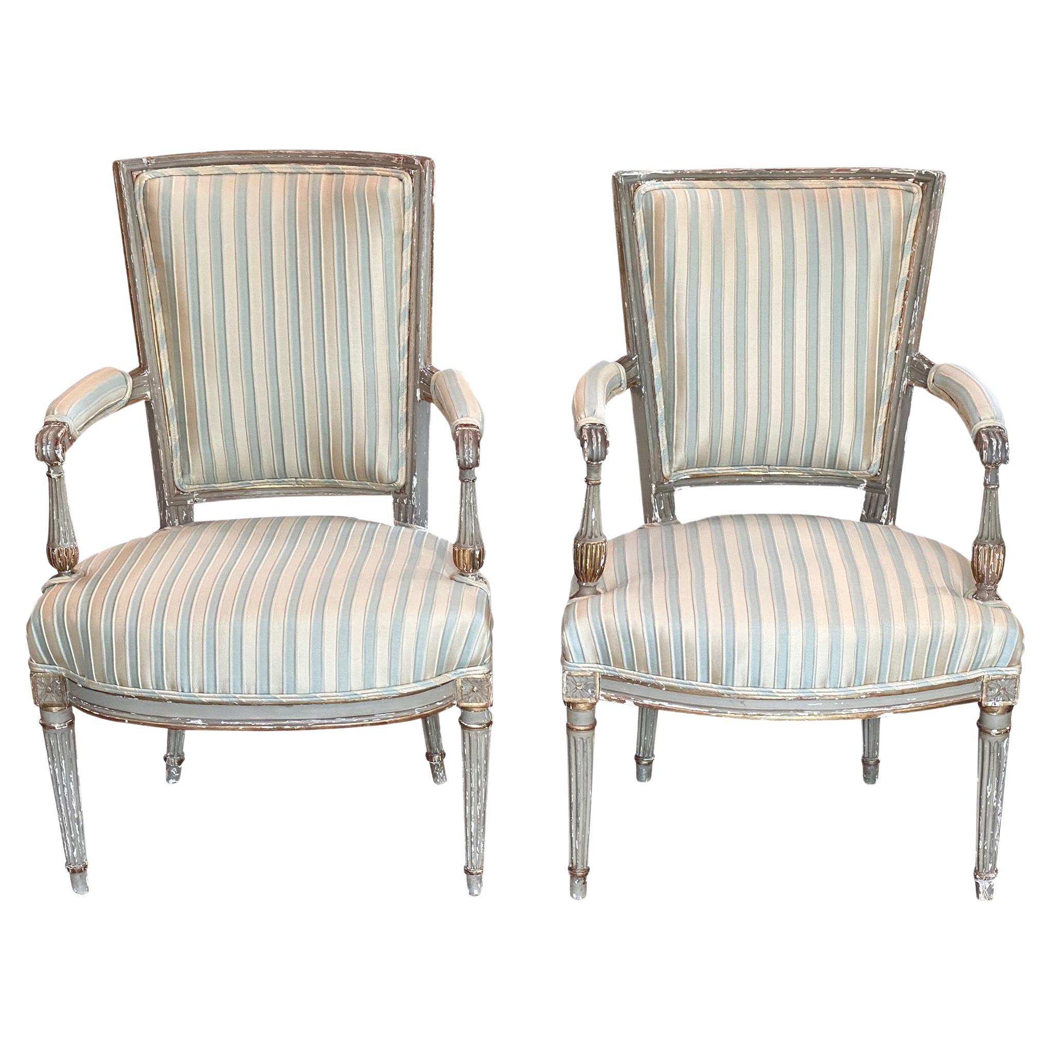 19th Century Pair of French Arm Chairs For Sale