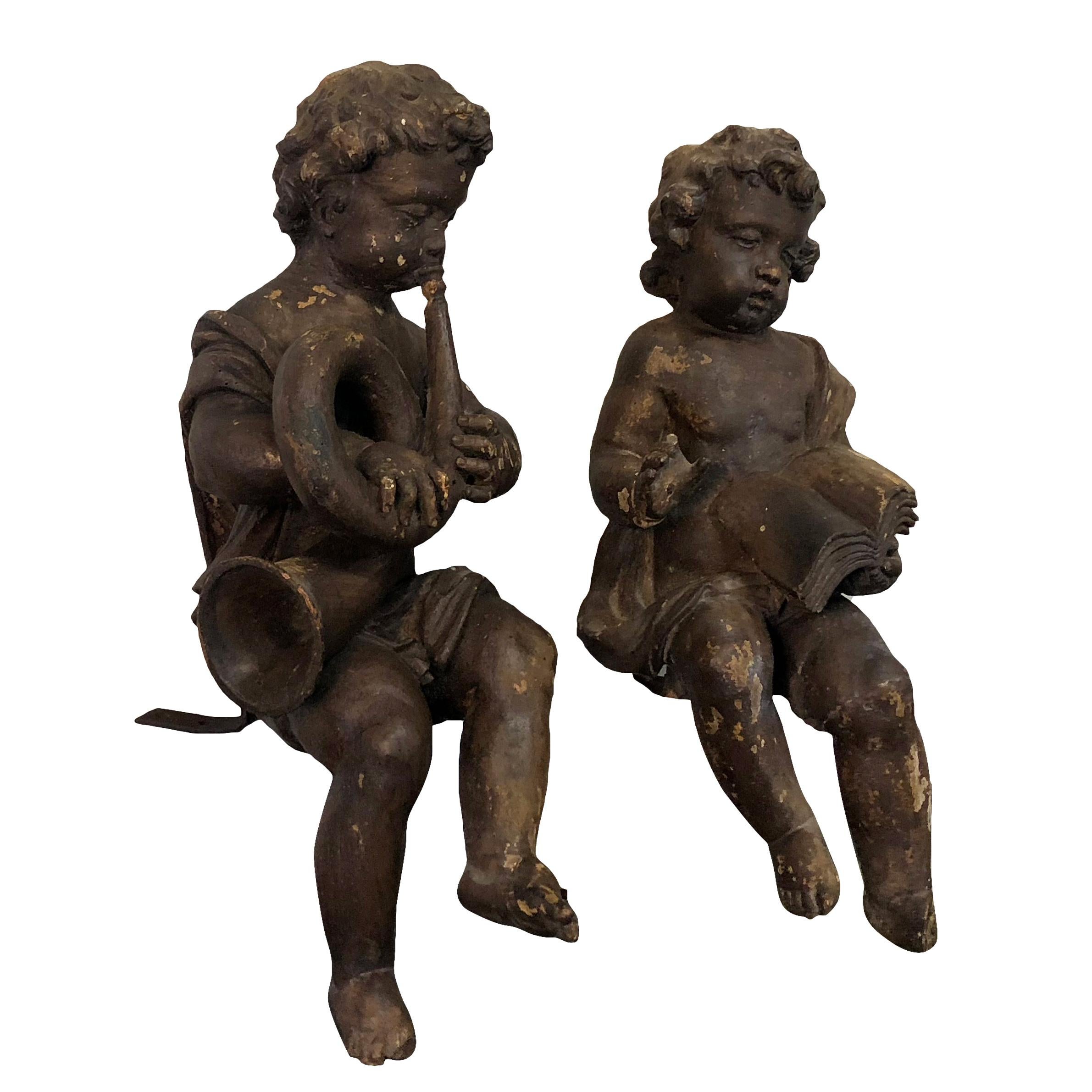 Carved 19th Century Pair of  French Baroque Angels