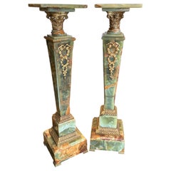19th Century Pair of French Bronze & Onyx Pedestals