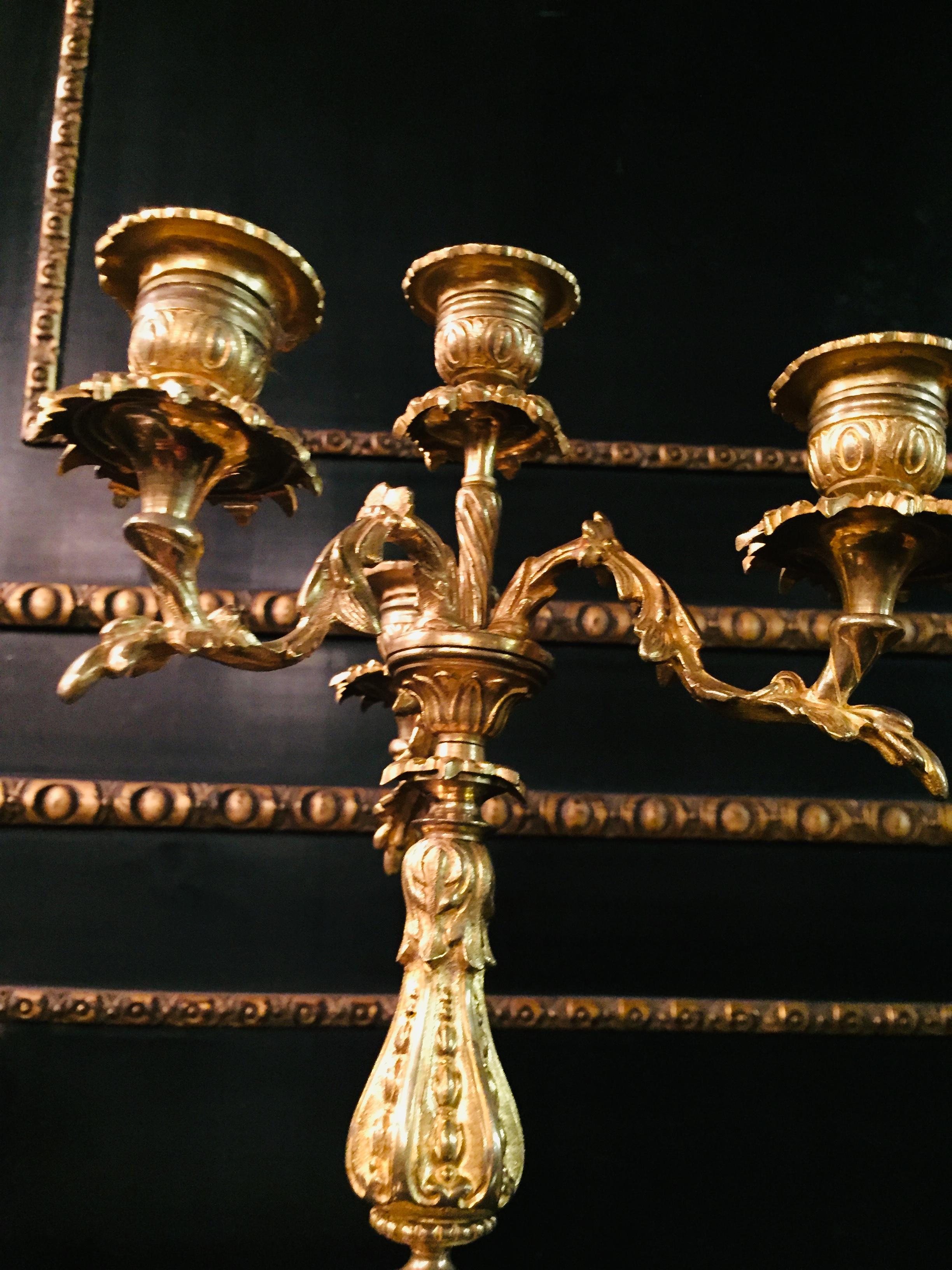 19th Century Pair of French Candle Lamps Bronze Gilded For Sale 6