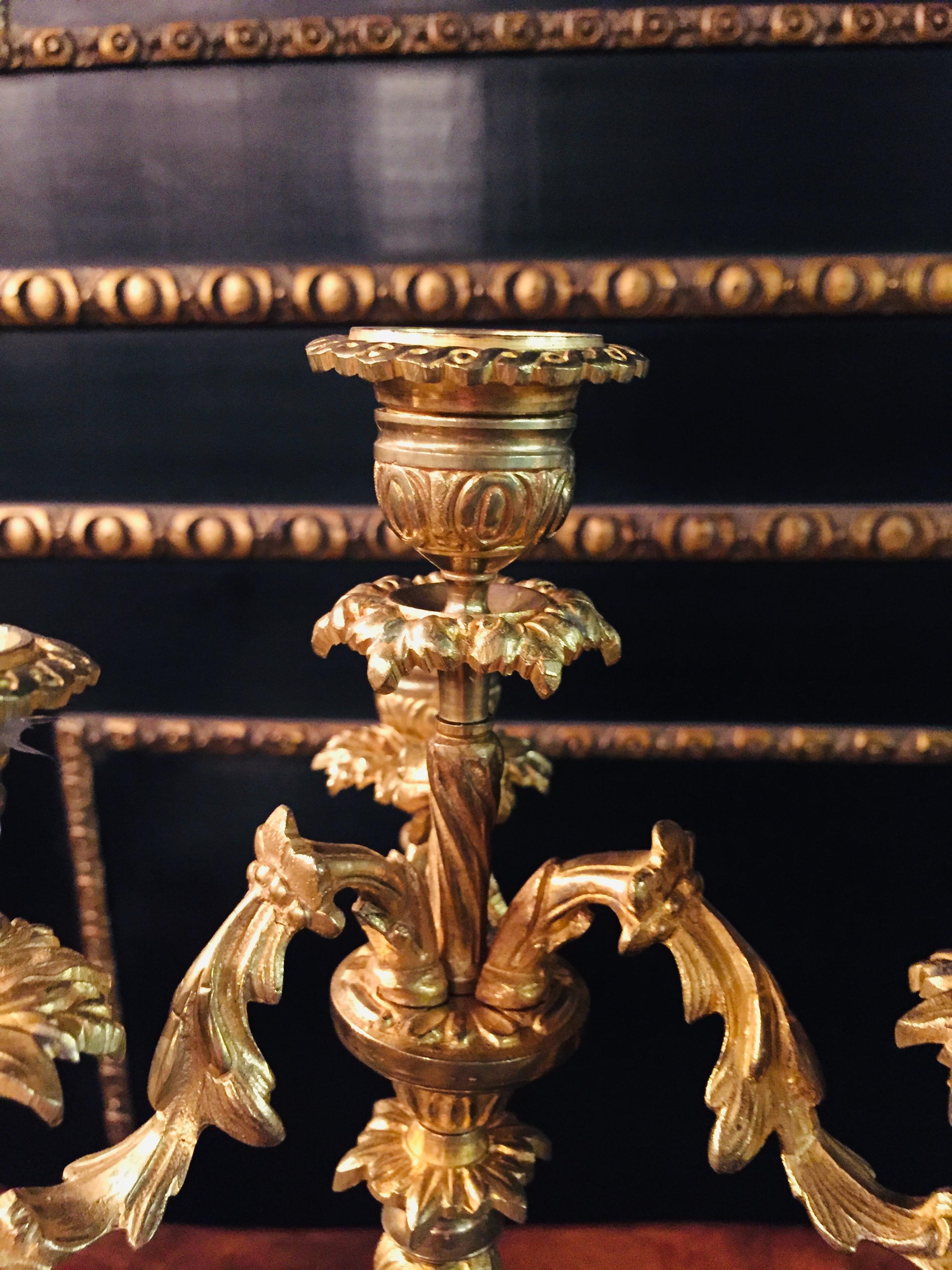 19th Century Pair of French Candle Lamps Bronze Gilded For Sale 1