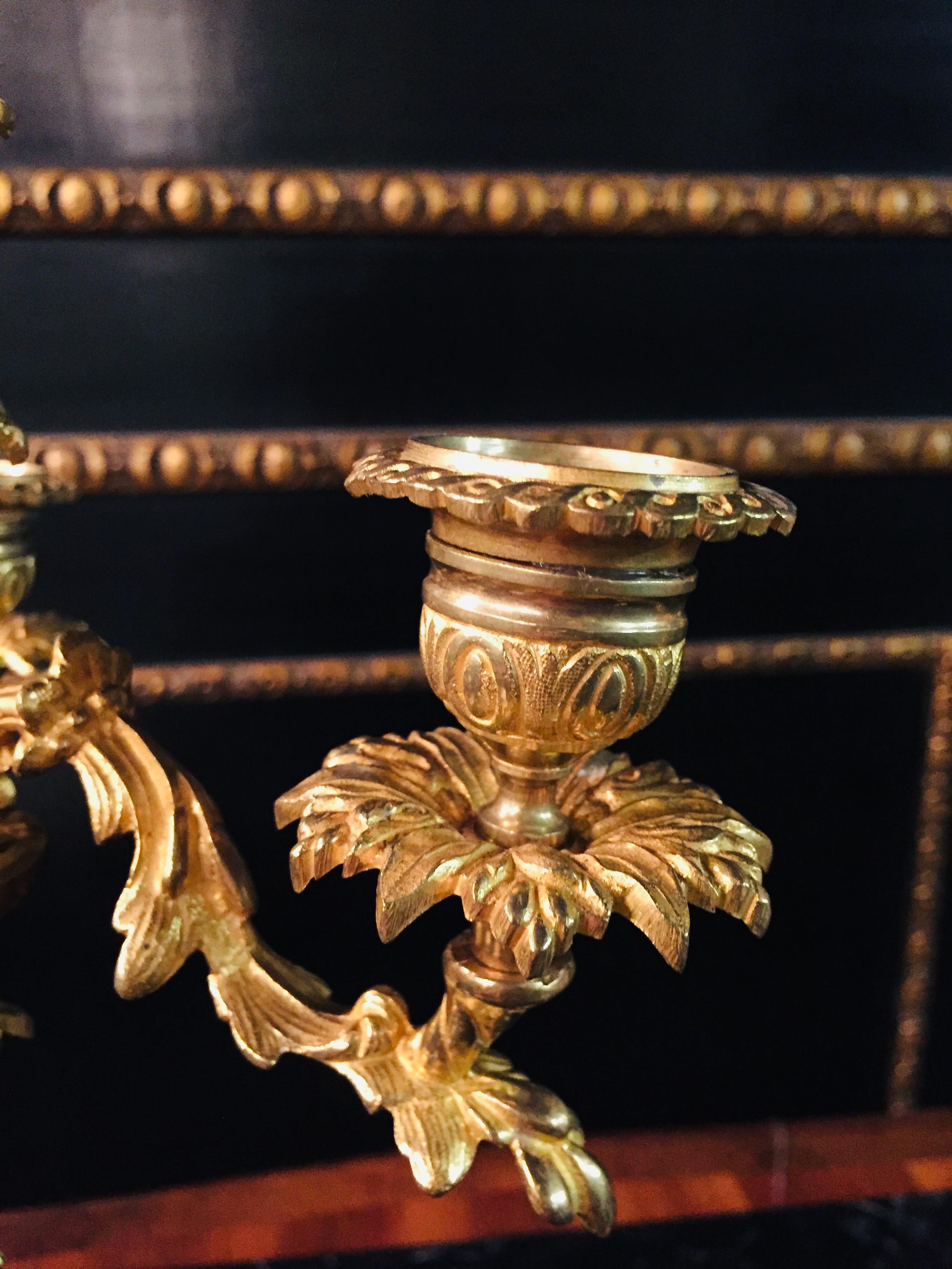 19th Century Pair of French Candle Lamps Bronze Gilded For Sale 2