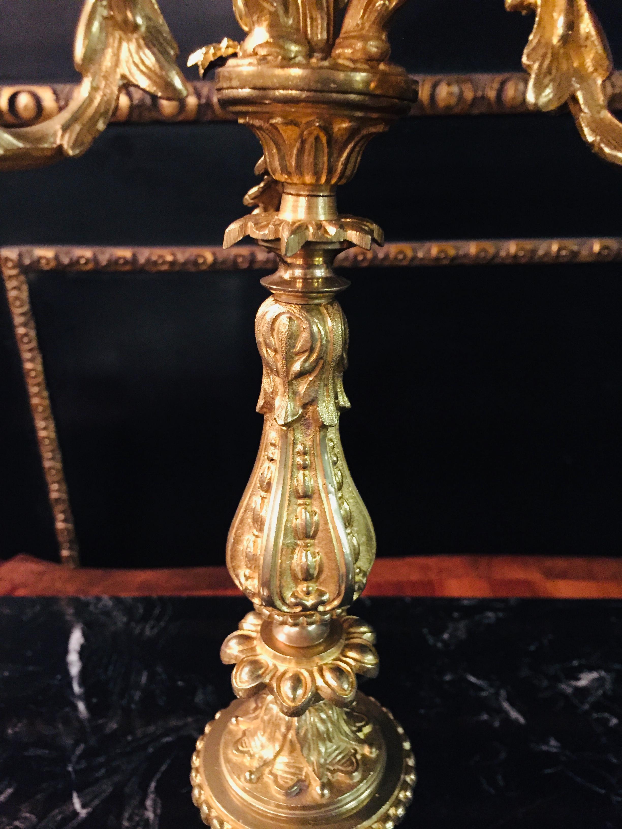 19th Century Pair of French Candle Lamps Bronze Gilded For Sale 3