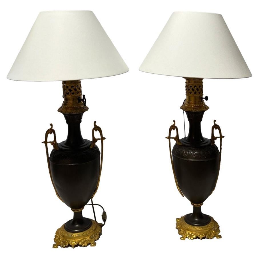 19th Century, Pair of French Carcel Lamps For Sale