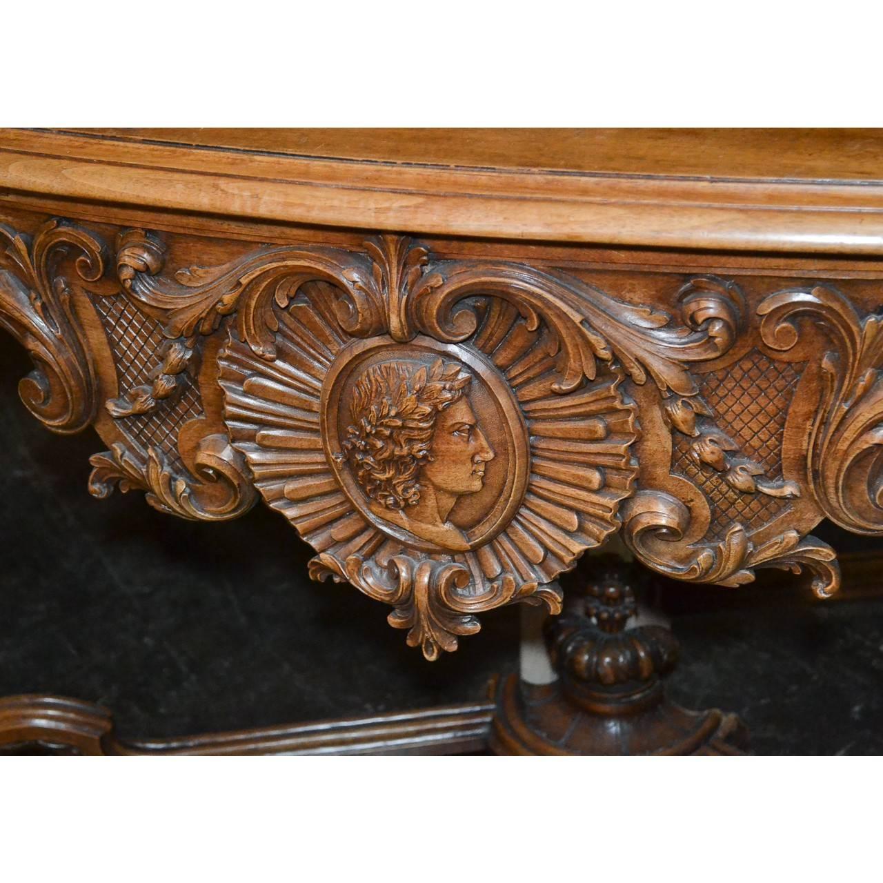 Hand-Carved 19th Century Pair of French Carved Walnut Consoles