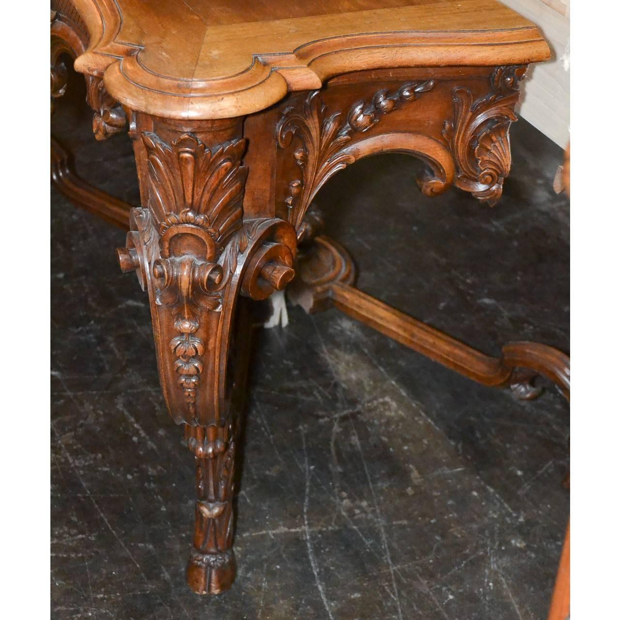 19th Century Pair of French Carved Walnut Consoles 1