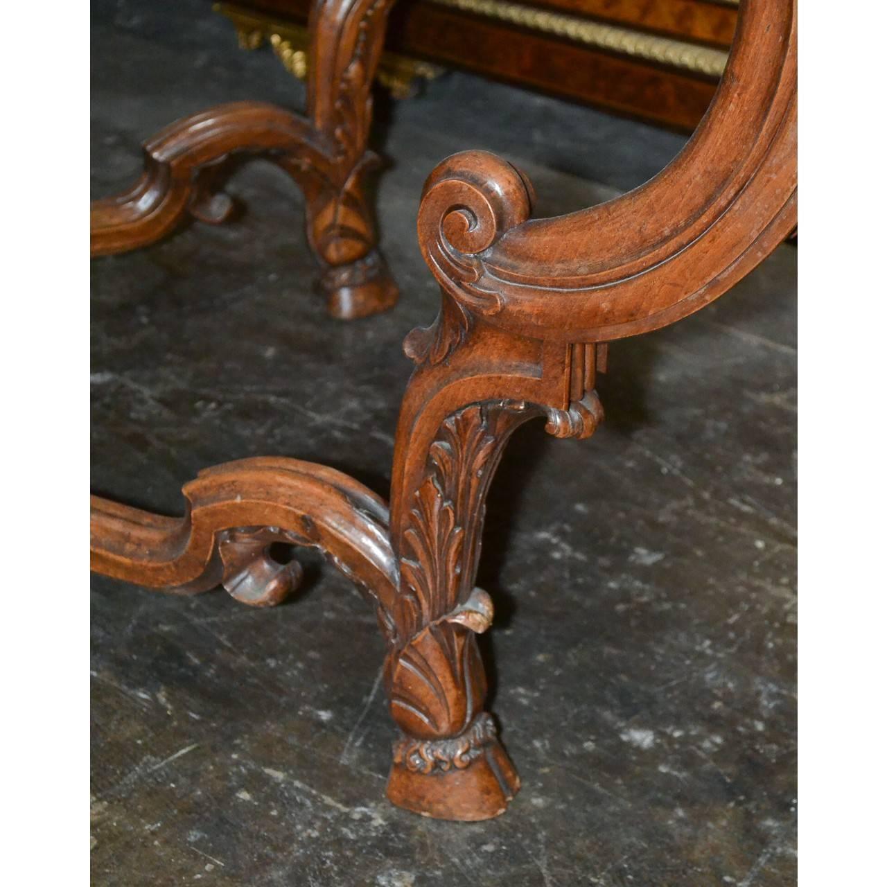 19th Century Pair of French Carved Walnut Consoles 2