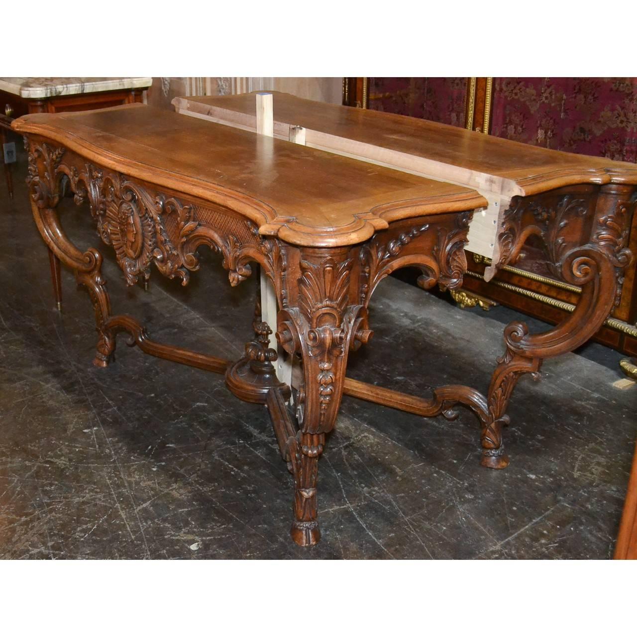 19th Century Pair of French Carved Walnut Consoles 3