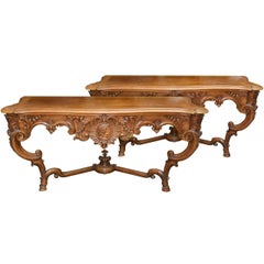 19th Century Pair of French Carved Walnut Consoles